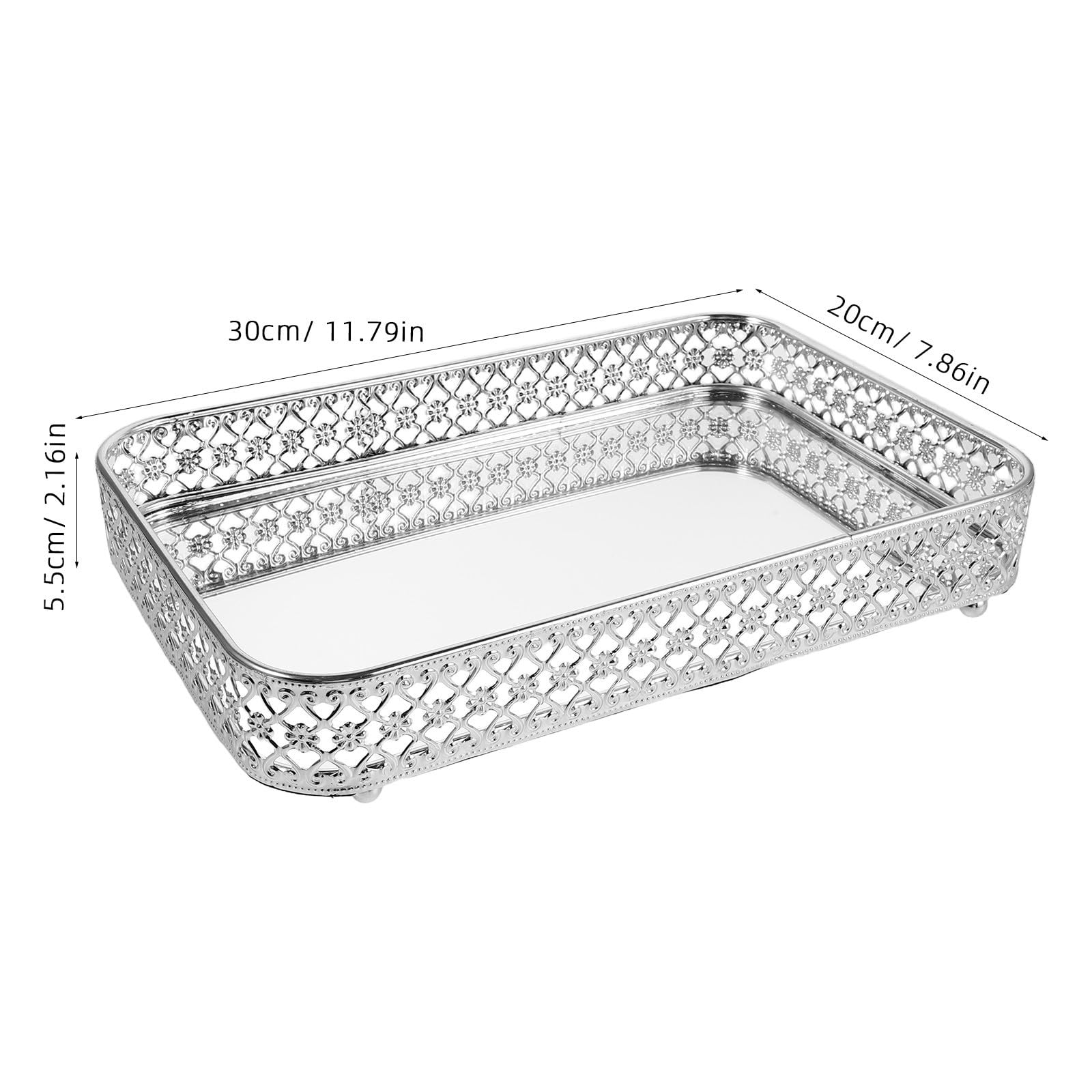 Amosfun Bandeja Decorativa Rectangular de Metal Solución Versátil para Almacenamiento Superficie Espejo Plata, Fácil de Limpiar y Reuniones Familiares y Restaurantes
