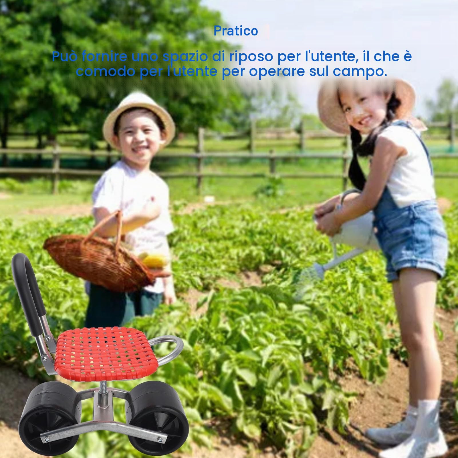 Carrello da Giardino Sgabello con Ruote Sedile da Giardinaggio con Ruote, Sedile da Lavoro da Giardino con Ruote, Sgabello da Giardinaggio per Piantare, Carrello da Giardino