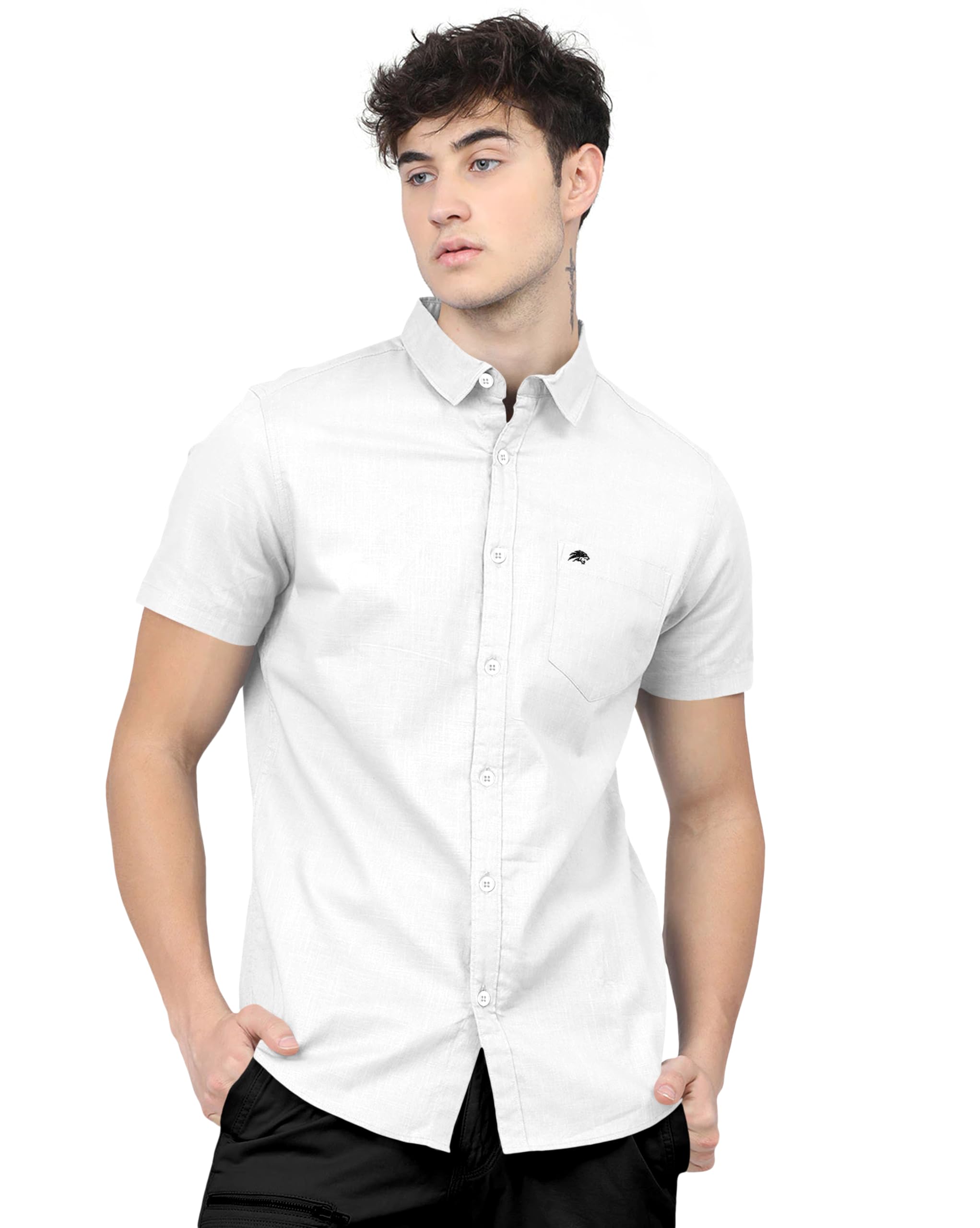 brucewane Men's 100% Cotton Half Sleeve Shirt-picture-5