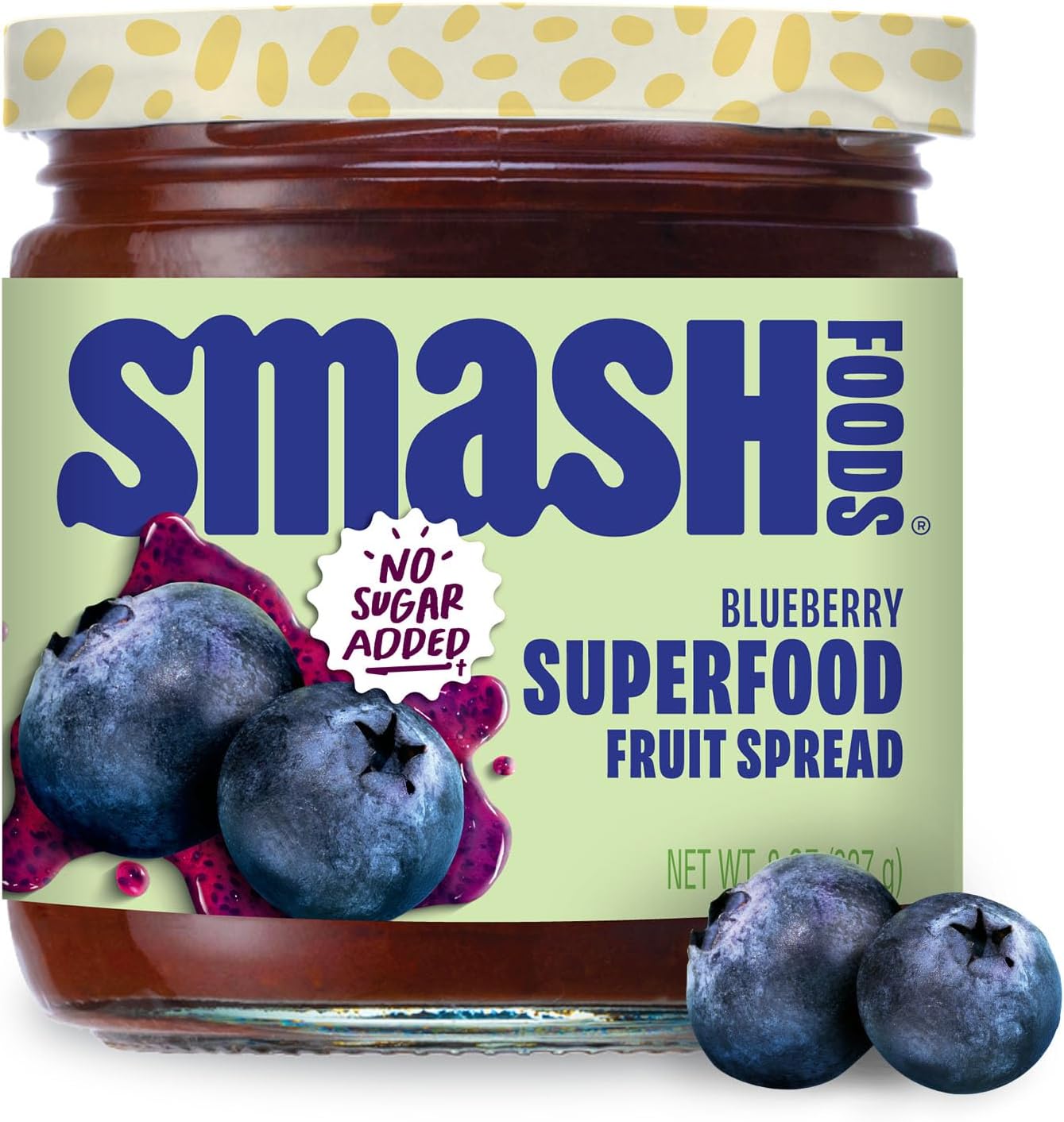 Smash Foods Blueberry Jam | Low-Calorie, No Sugar Added Keto Jam with Upcycled Fruit & Chia Seeds | Vegan, Paleo Superfood Fruit Spread (1 Jar)