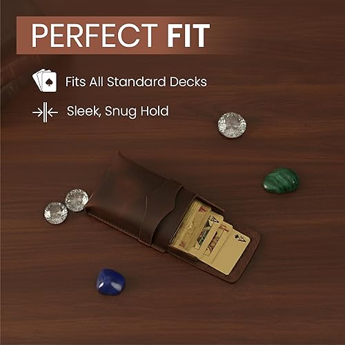 Miniatura 7 de Funda protectora de cuero marrón para cartas de póquer y puente, hecha a mano, de cuero de grano completo, caja de almacenamiento de cartas, estuche