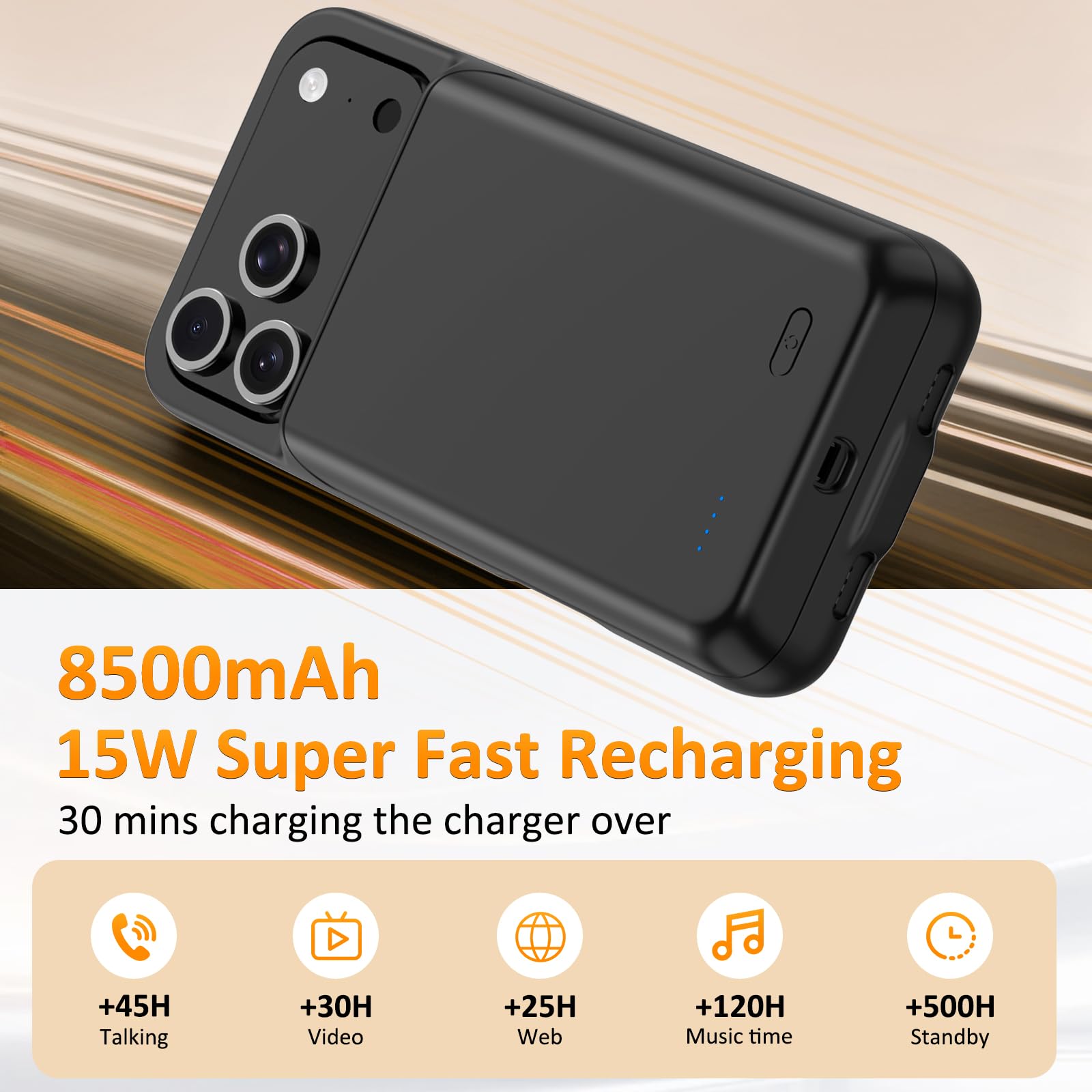 Funda de Batería para iPhone 17 Pro (6.3"), Cargador Portátil de 8500mAh, Funda Ultrafina de Batería Extendida, Cargador de Teléfono y Funda Protectora con Función de Carga para iPhone 17 Pro