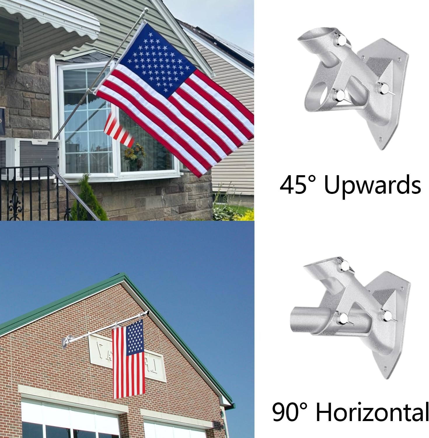 6Ft Stainless Steel Flag Pole,Heavy Duty Nylon 3x5 Ft American Flag,Kit for Outside House Residential or Commerical,Tangle Free Kit Aluminum Alloy Rings and Bracket (Silver Flag Pole) - Image 5