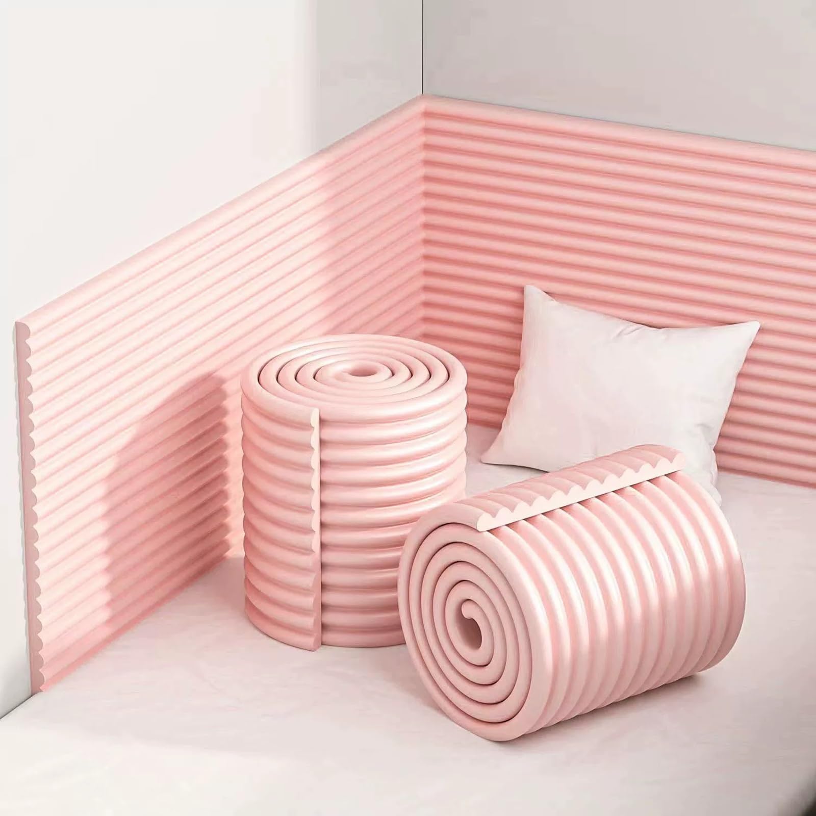 Anti-Collision Wall Padding, DIY Peel and Stick on Headboard Panels, Padded Wall Panels Self-Adhesive for Bedroom, Tatami, Nursery, Decorative Wall Cushion(Pink,0.9x12x200cm)