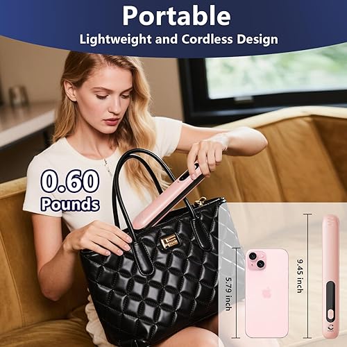 Miniatura 6 de Alisador y rizador de pelo inalámbrico 2 en 1, incluye bolsa de transporte, mini alisador de pelo de viaje con pantalla LCD, carga USB-C, 4 modos de