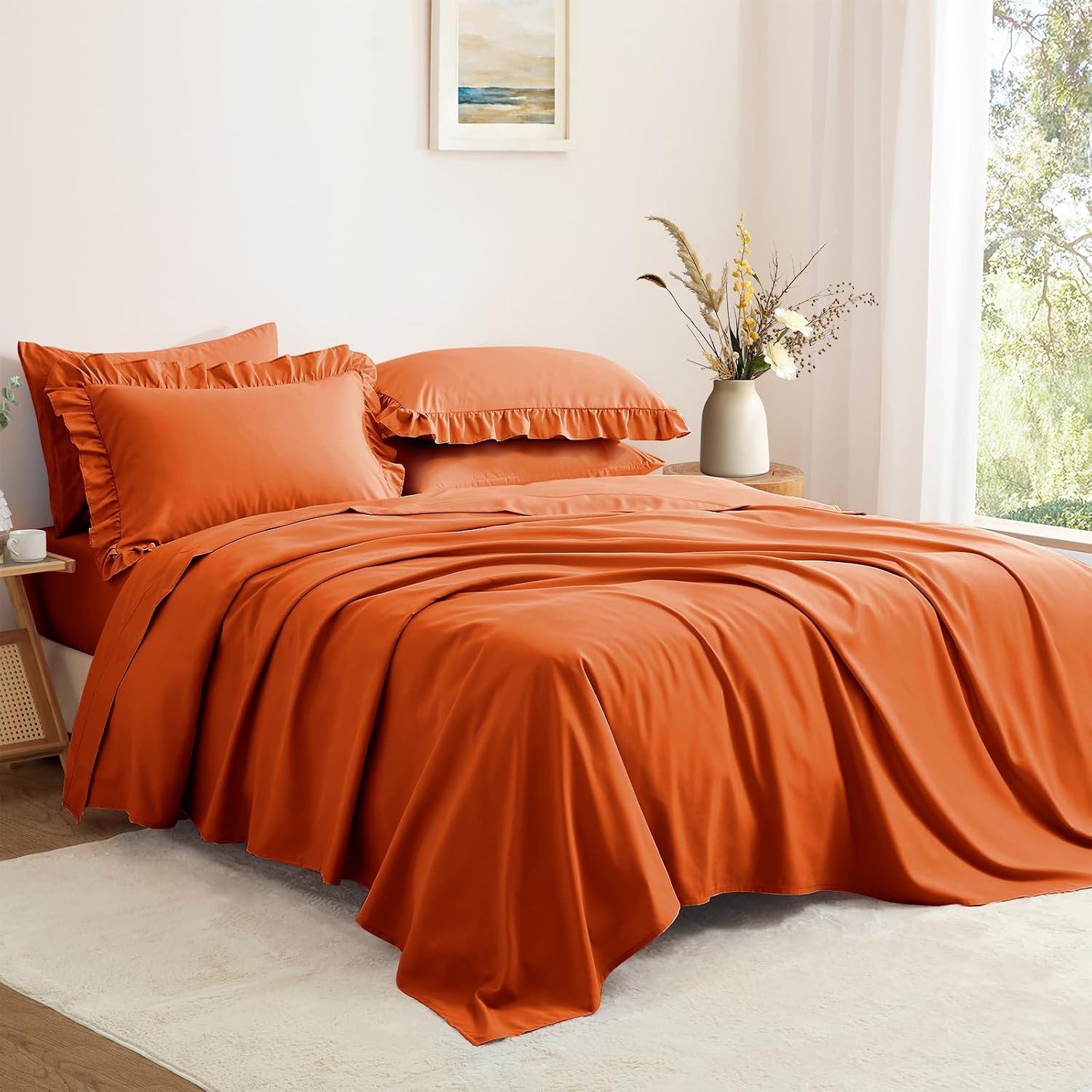 Horbaunal 2 Pack Burnt Orange Ruffle Pillowcases Standard Size, 20" x 26" image 5