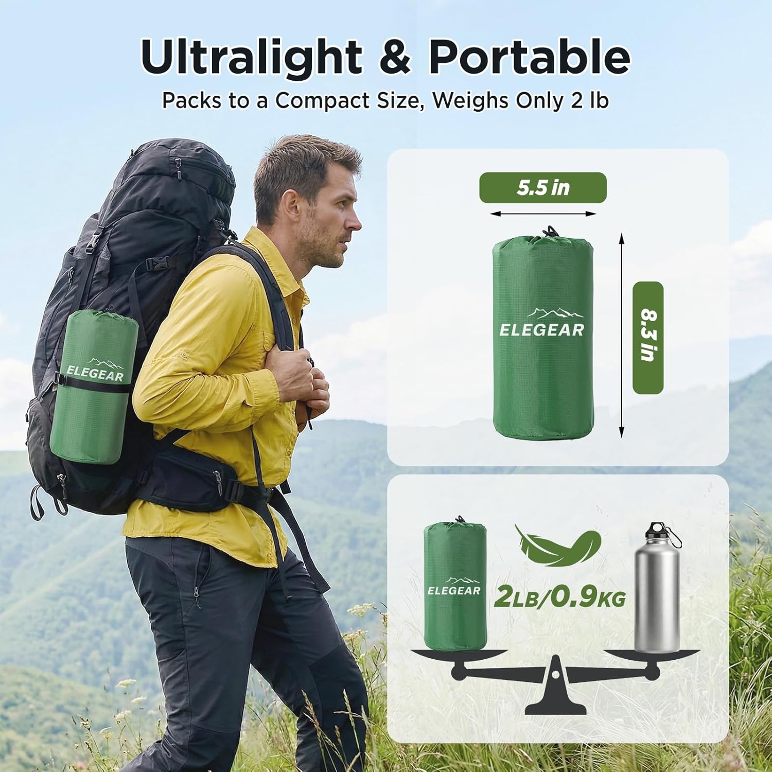 Elegear CumbreX™ Sleeping Pad for Camping with 9 R-Value, Ultralight Camping Sleeping Mat for All Seasons, Insulated Backpacking Sleeping pad, Ripstop Camping Mattress for Outdoor Hiking Tent