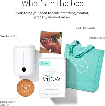 Molekule Glow Humidifier - Smart Ultrasonic Humidifier for Indoor Air Moisture - Adjustable Humidity Level - App-Controlled - Multiple Timer Settings - Smart Alerts - 2.8L Tank - 8-Hour Run Time