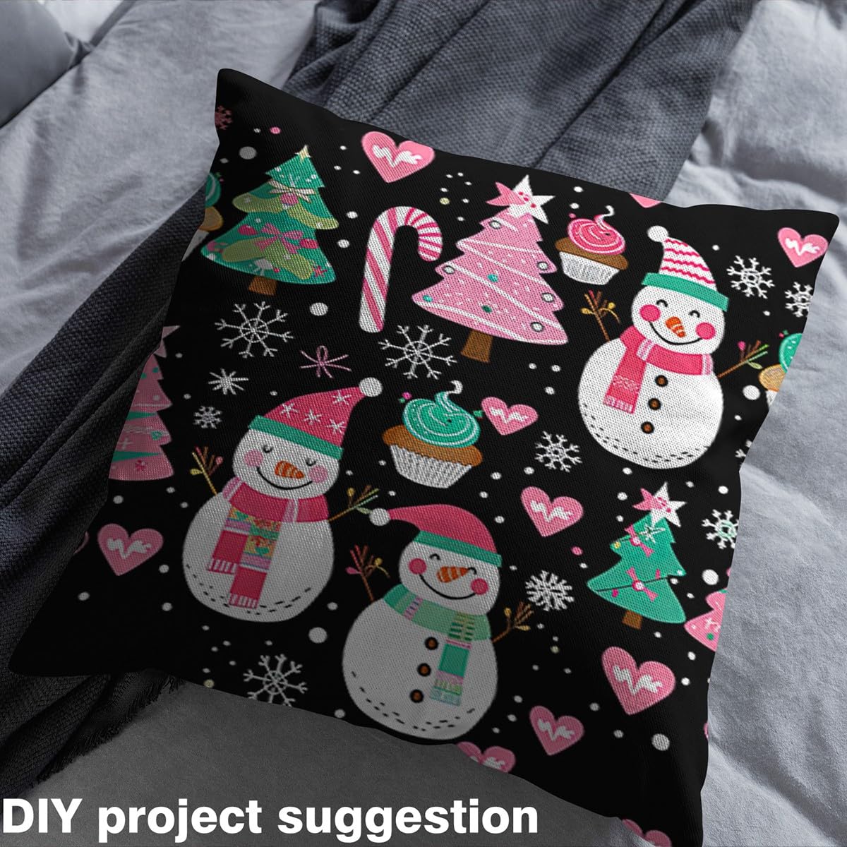 Homemissing The Yard - Tessuto impermeabile per esterni, 460 x 150 cm, motivo: pupazzo di neve, albero di Natale, decorazione per sedie, fiocchi di neve