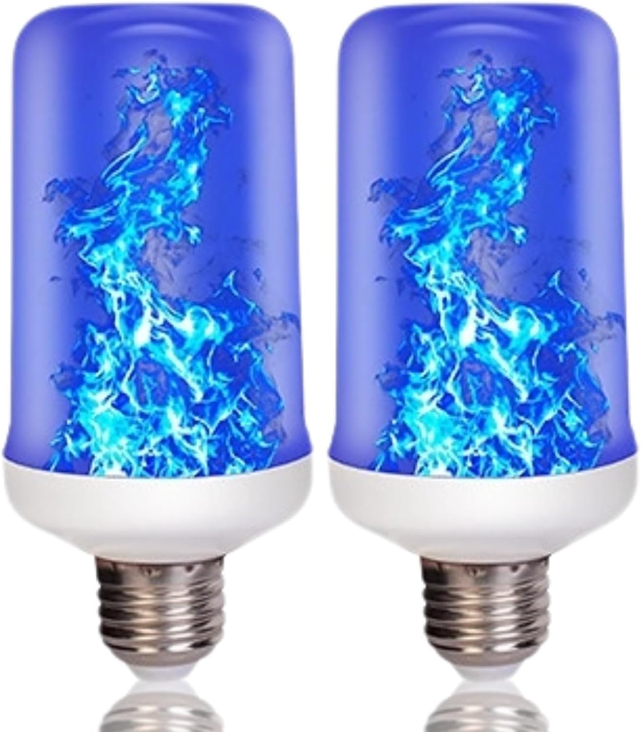 2Pcs LED Flame Light Bulbs, 4 Modes Christmas Flame Bulb, E27 Base Flickering Fire Decorations Lights for Halloween, Party, Porch, Patio Decoration (Blue)