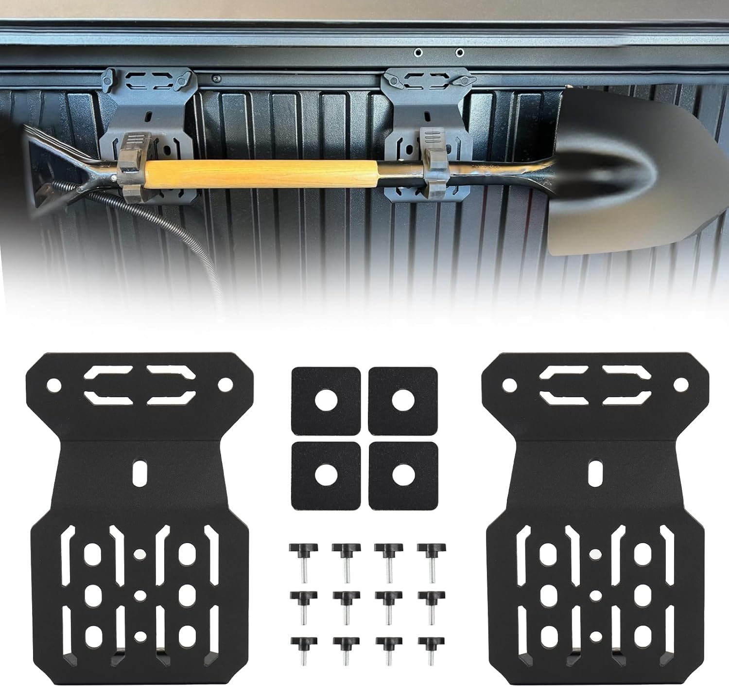 Bed Rail Brackets Compatible with Toyota Tacoma Bed Rail Module System for Shovels, Axes, Picks, Recovery Boards and Other Accessories