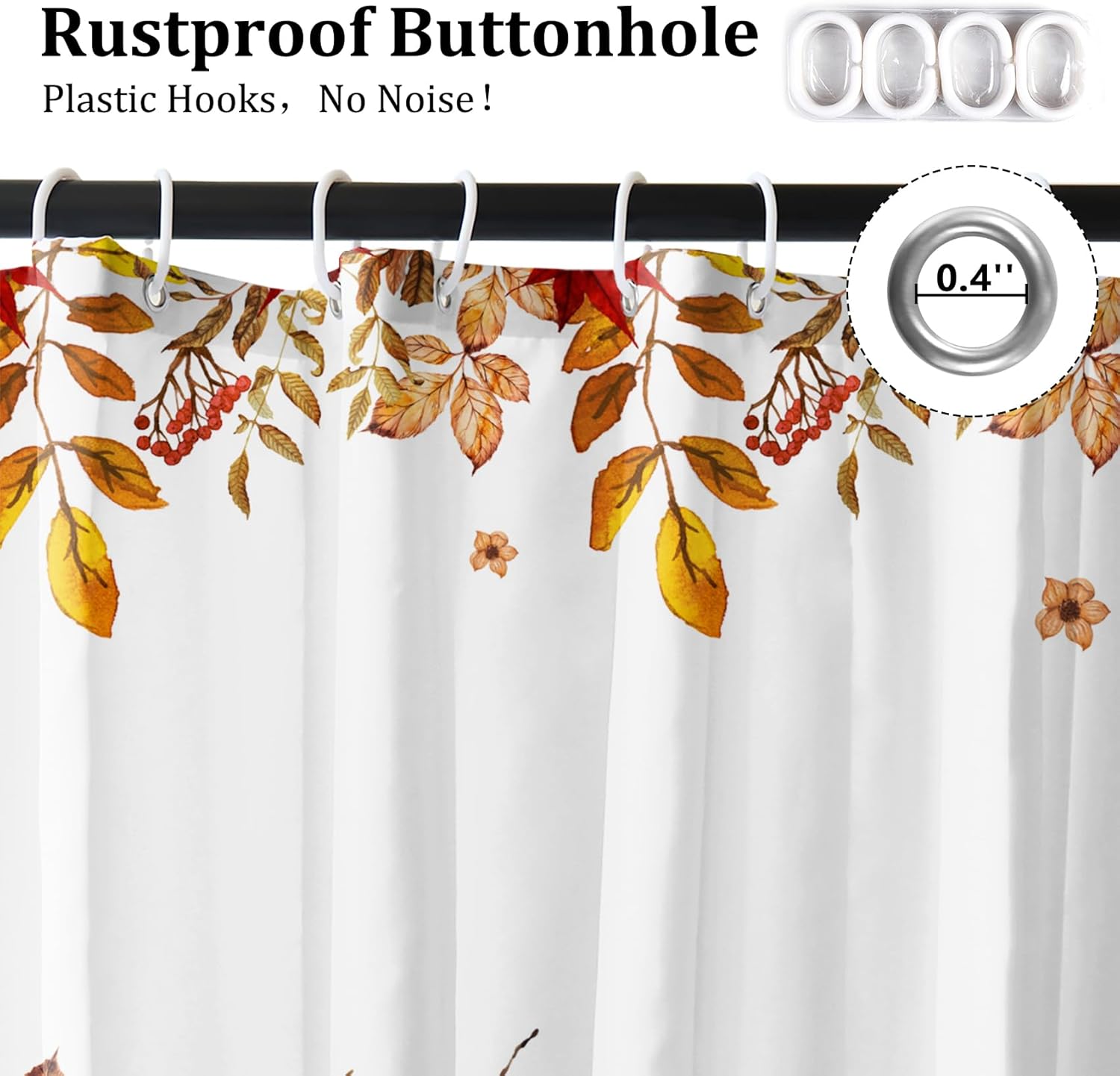 Renaiss 72 x 78 Inch Fall Harvest Thanksgiving Pumpkin Shower Curtain Autumn Leaves Pumpkins Farmhouse Bath Curtain Maple Leaves Bathroom Accessories Botanical Bathroom Curtain Liner Set with Hooks