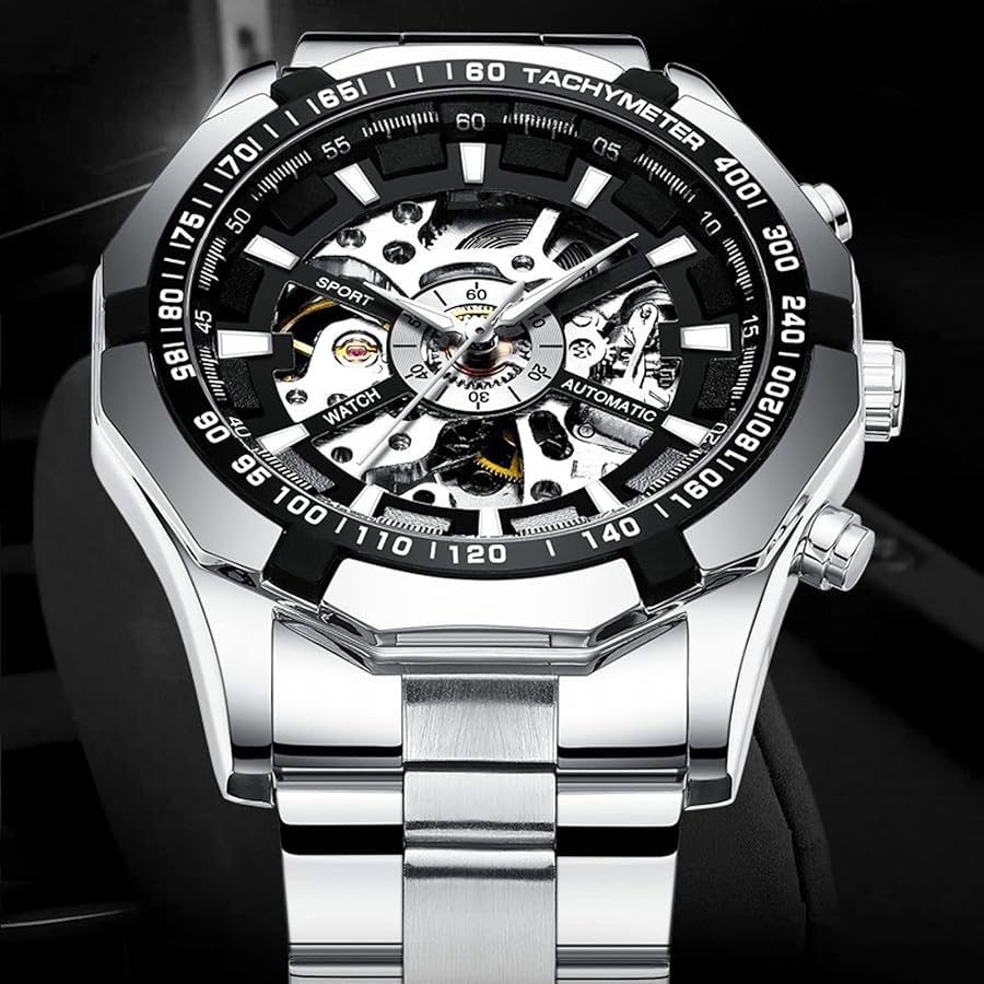 FORSINING Orologio Uomo Meccanico A Carica Manuale – Quadrante Scheletrato Blu, Cassa Acciaio 46mm, Luminoso, Impermeabile 30m - 2