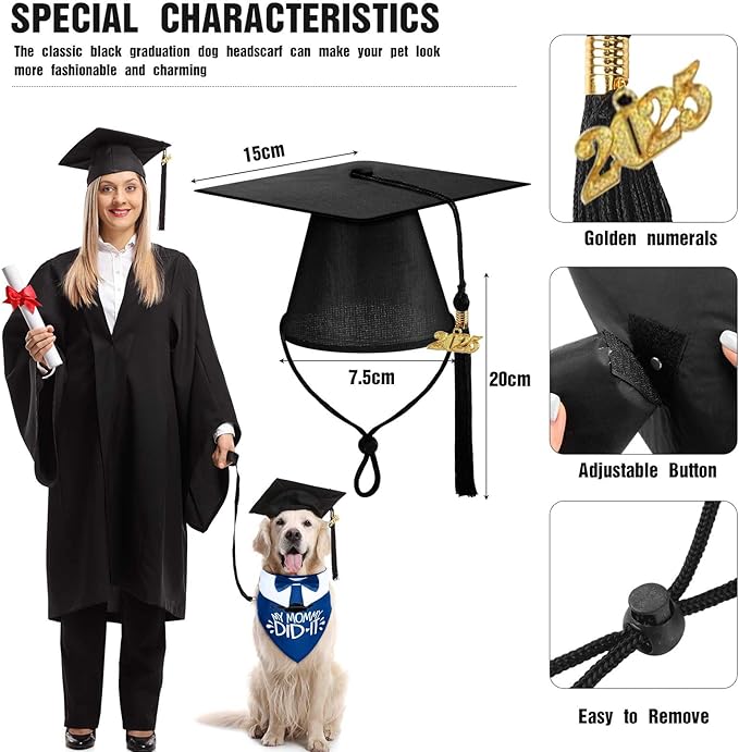 Gorro de Graduación para Mascotas JaGely 3 Piezas con Pañuelo y Corbata miniatura 3
