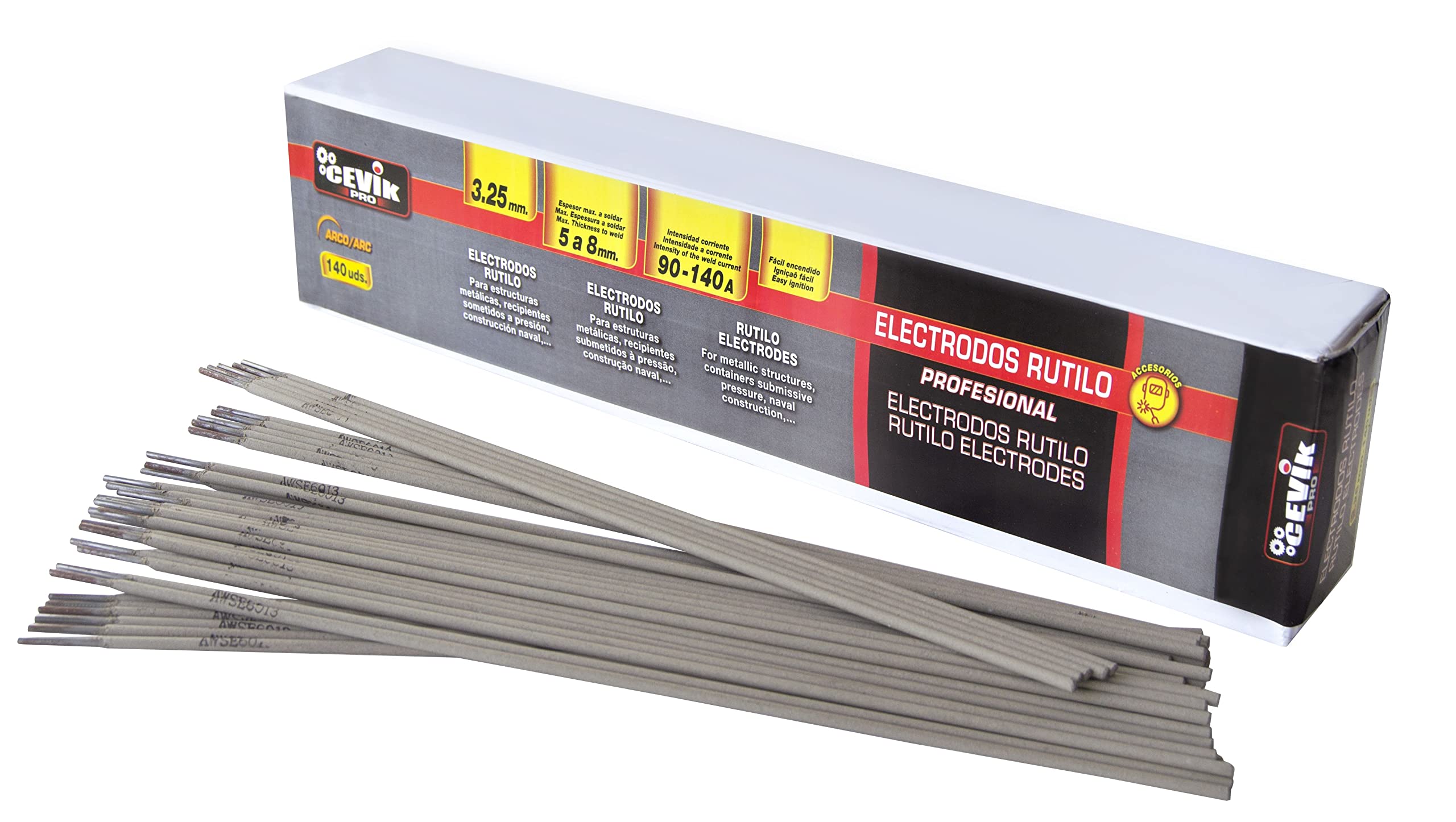 Cevik PRO - Electrodos Soldadura 4,0 mm - Pack 100 Unidades - Soldadura MMA-AWS E6013-Rutilo Accesorios Soldadura Electrodo - Arco Estable -Fácil Encendido- Uso Profesional Reparación y Construcción