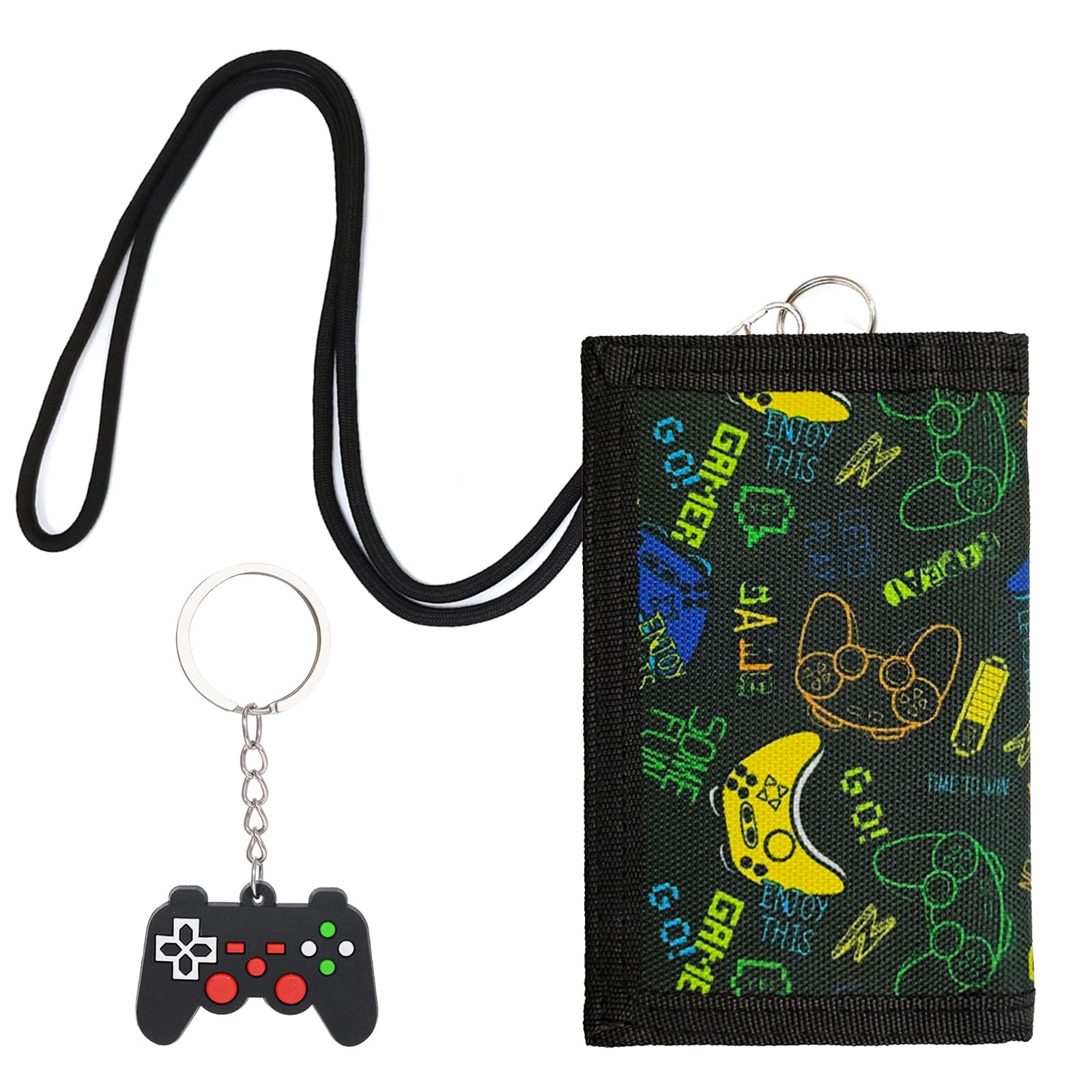 Pochette Tour De Cou Enfant Avec Motif Console – Porte-monnaie Pliable, 2 Lanières, Idéal Pour Garçon, Cadeau