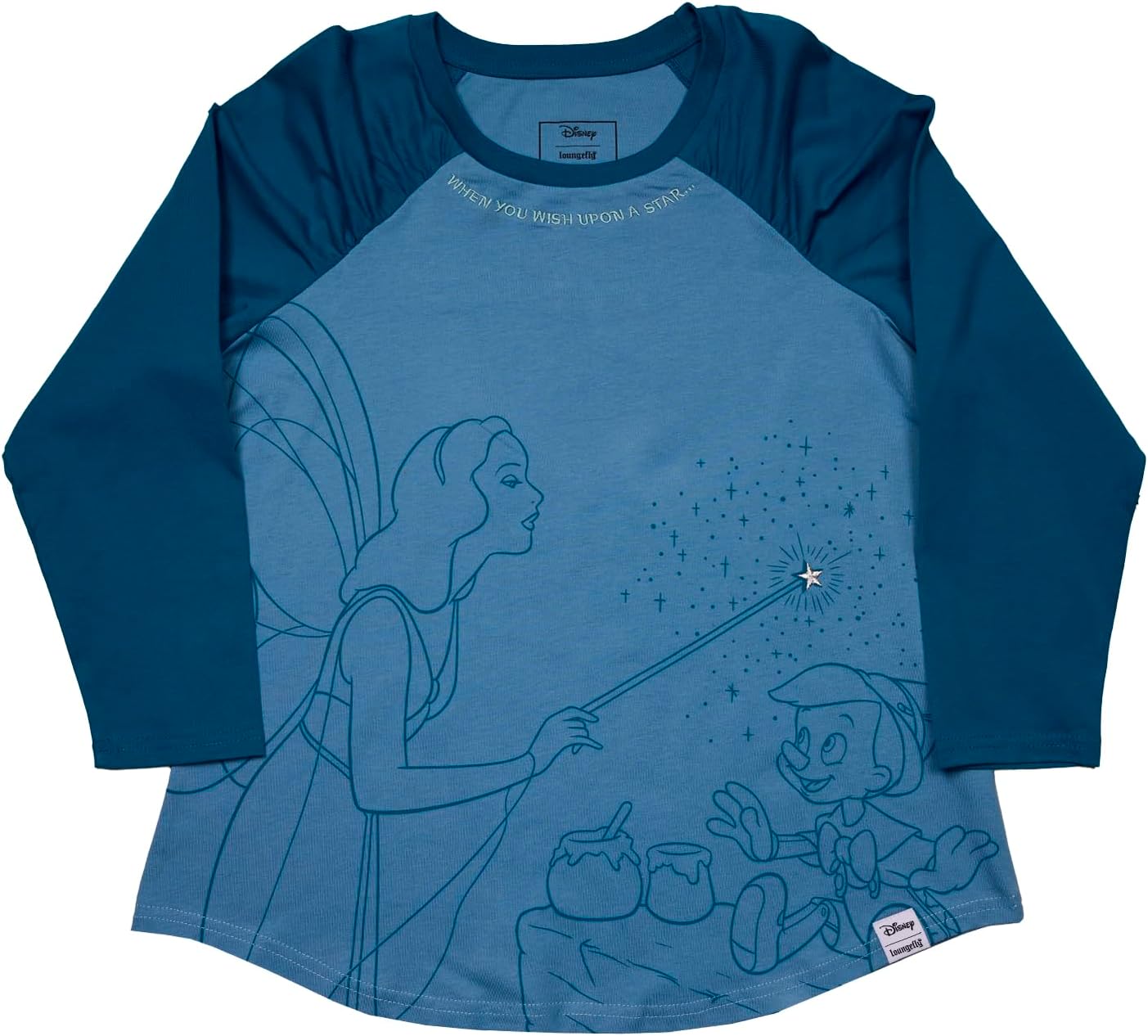 LF DISNEY PINOCCHIO BLUE FAIRY SHIRRED RAGLAN TEE