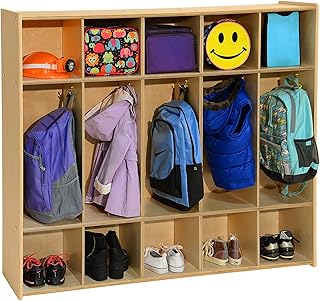 Contender 54" 5 Section Daycare Cubby Coat Locker with Storage, Wooden Backpack Organizer with Hooks for Classroom [Greenguard Gold Certified]
