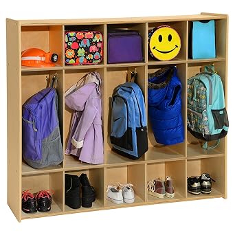 Contender 5 Section Coat Locker with Cubby Storage, Montessori Backpack & Cubby Shelving with Hooks for Preschool, Day Care, Home [Fully Assembled]