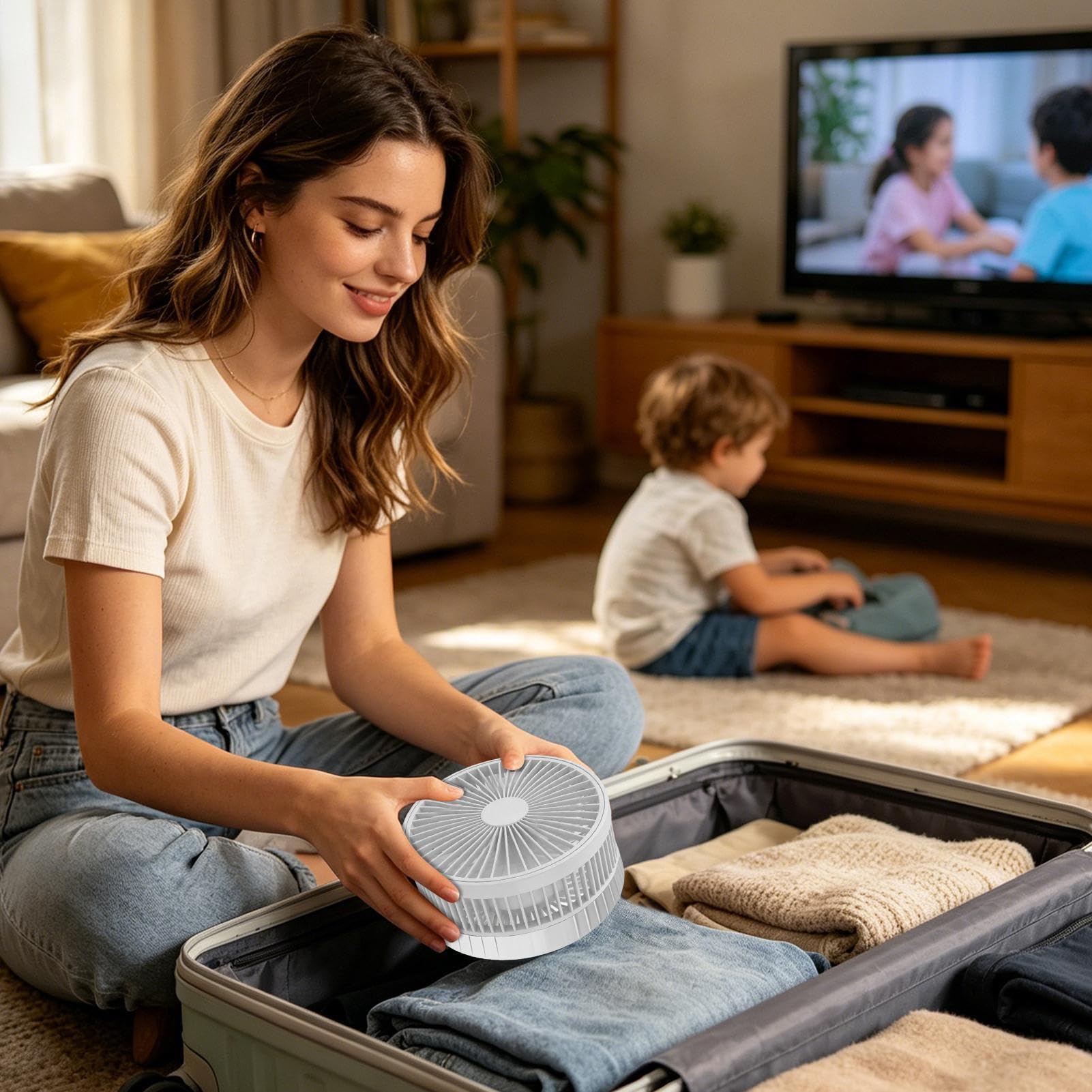 Ventilatore da Scrivania Soffiatore d'Aria Pieghevole Telescopico | Ventilatore Portatile per Pavimento, Camera, Ufficio, Viaggio, Campeggio, Spiaggia, All'aperto