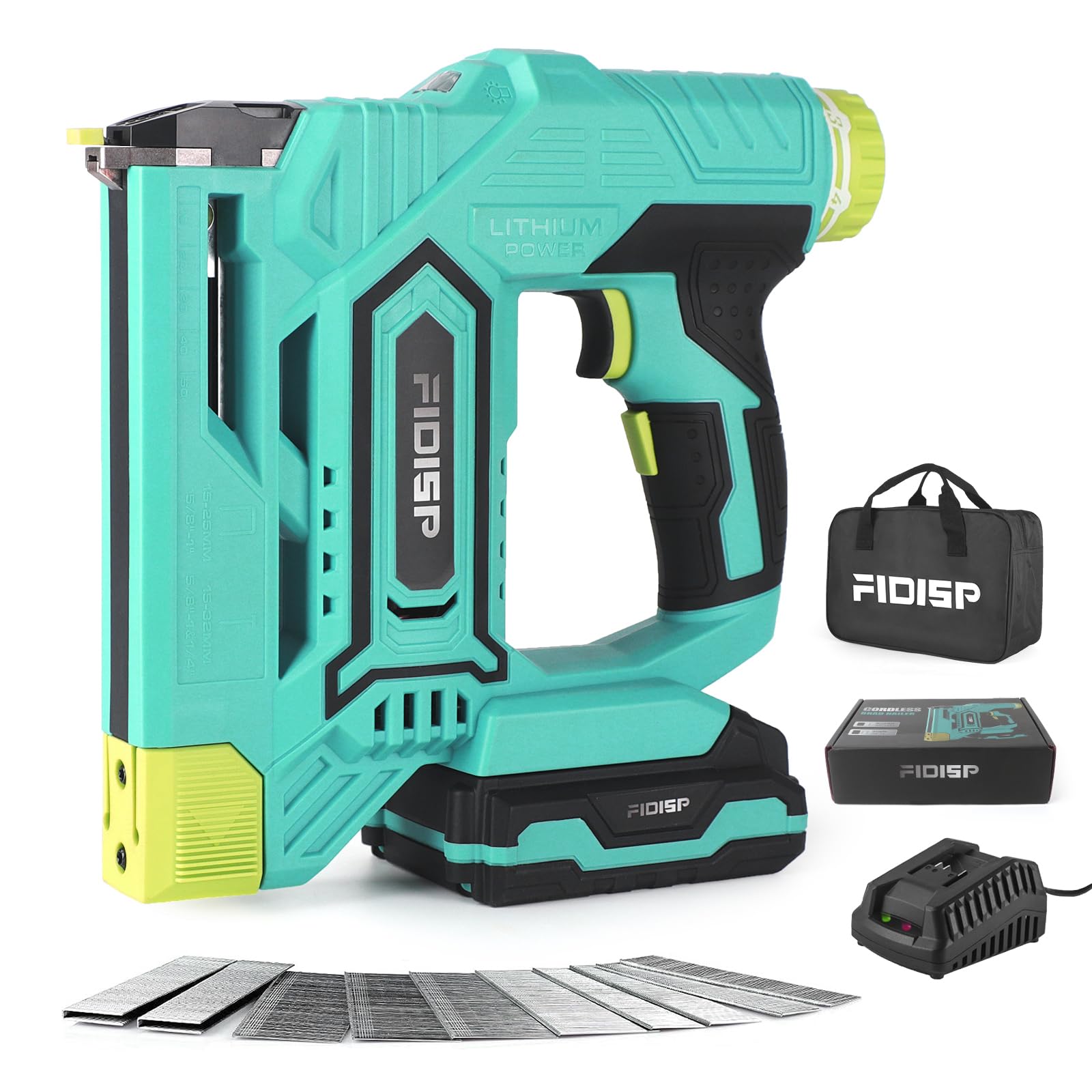 18 Gauge 2 in 1 Cordless Nail Gun/Stapler, 20V Battery Powered Brad Nailer/Stapler with Battery, Charger, Storage Bag, 1000 Staples and Nails for Carpentry & DIY