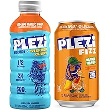 PLEZi Hydration & Sparkling Juice Drink Bundle   Orange Mango x Stephen Curry & FiZZ Orange Mango   No Added Sugar, Low Sugar, 2X Electrolytes & Fiber   16.9 Fl Oz + 12 Fl Oz 24 Pack Total