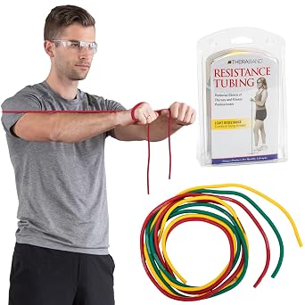 THERABAND Resistance Tubes, Begginer Set, Yellow, Red, and Green, 5 ft Latex Tubing, Home or Clinic Use, Cut-to-Fit, Color-Coded Resistance Bands for Upper & Lower Body Workouts