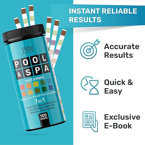 Miniatura 43 de JNW Direct - Tiras de prueba para piscina y spa, paquete de 100 tiras, prueba de pH, cloro, bromo, dureza y más, precisa prueba de agua de piscina 7