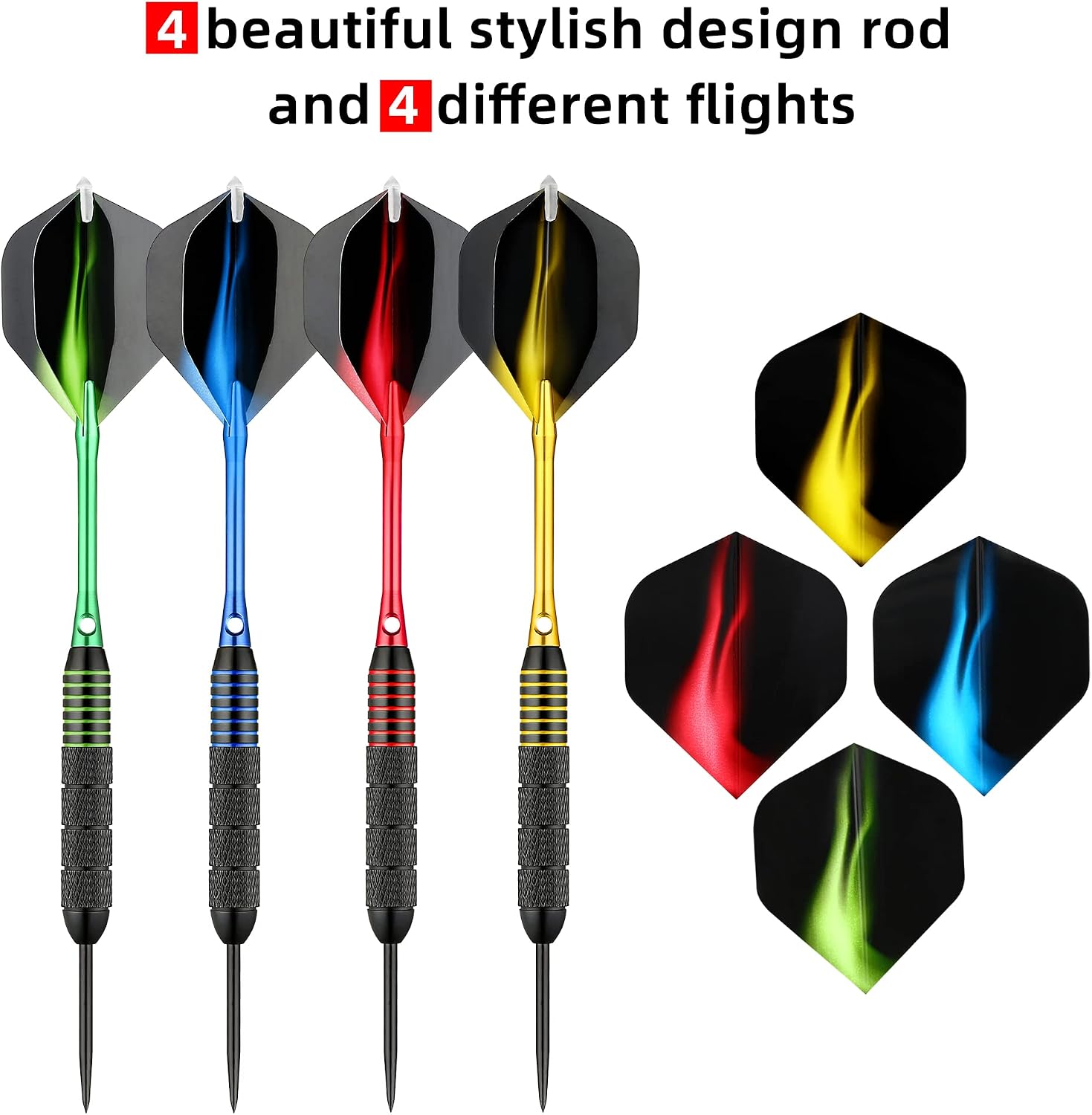 centaur 12 Pack Steel Tip Darts, Professional 22 Grams and 24 Grams Metal Dart Set with 4 Colors Premium Aluminum Shafts and PET Flights and Dart Case, Flight Protector Dart Board Kit Accessories