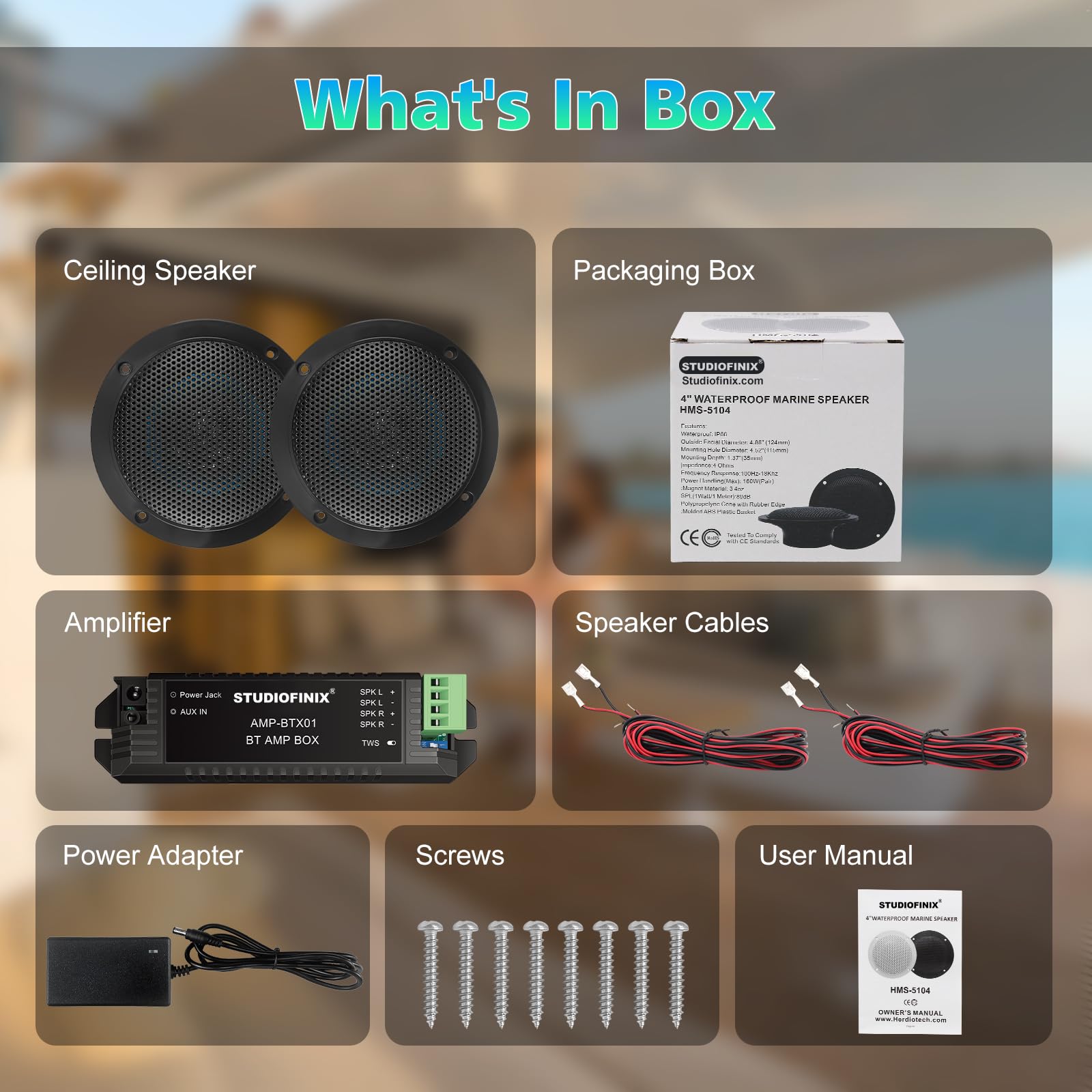 STUDIOFINIX Haut-parleurs de Plafond Bluetooth étanches de 10,2 cm pour Salle de Bain, Cuisine, Maison, extérieur, Camping-Car, Chariot de Golf, Bateau avec Montage encastré