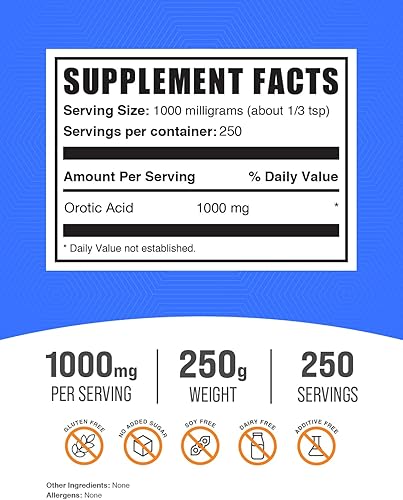 Miniatura 2 de BULKSUPPLEMENTS.COM Polvo de ácido orótico, suplemento de ácido orótico, polvo orótico, para impulso de energía, sin sabor, puro y limpio, 1000 mg