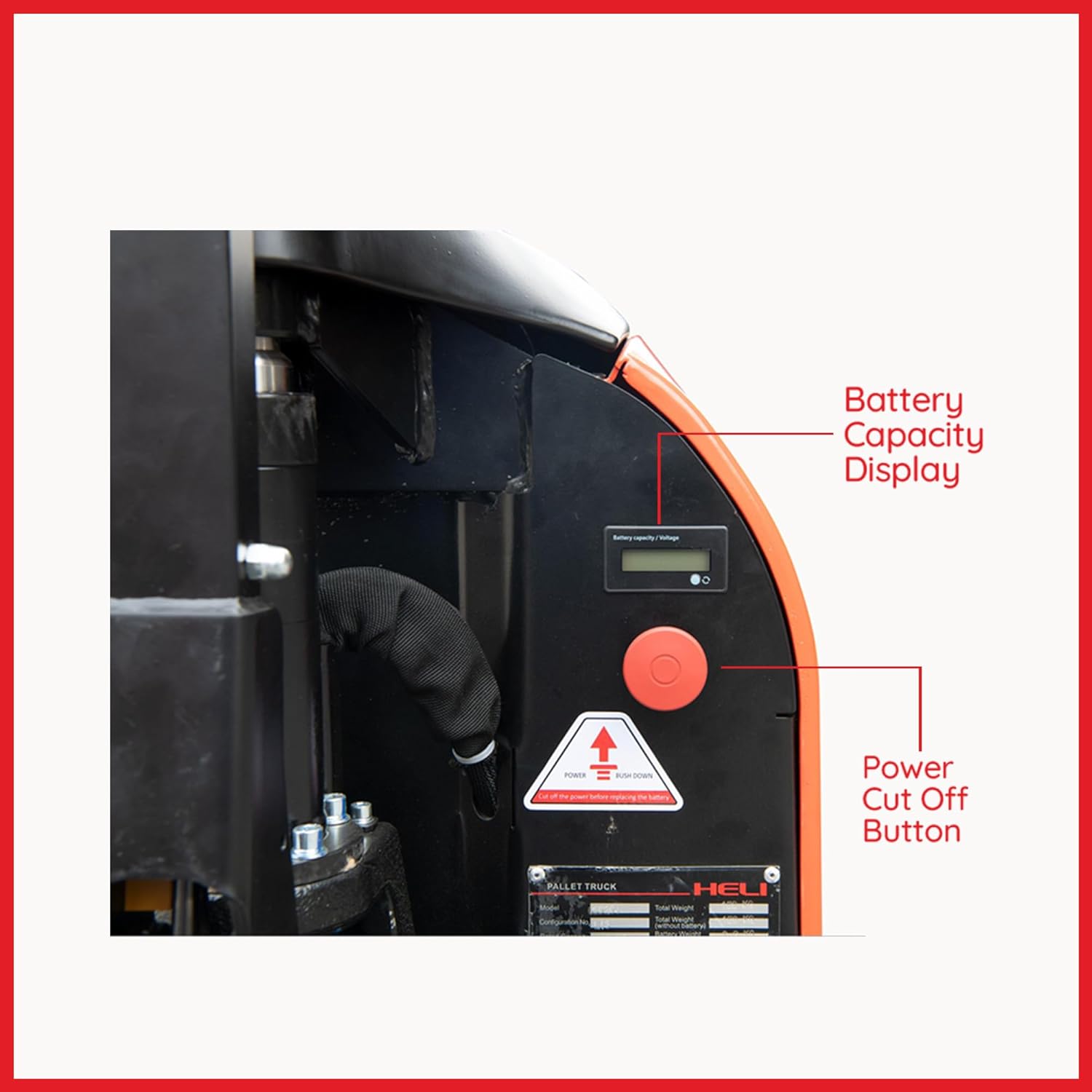Emergency Power Cut-Off Button and Battery Display