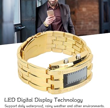 Men's Watch, Stylish and Practical Men's LED Watch with Binary Time Mode Display - Waterproof and Perfect for Any Occasion(gold)