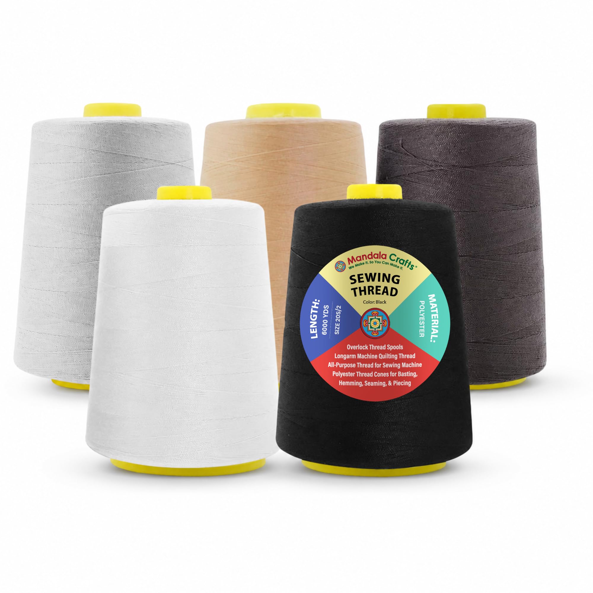 Mandala Crafts Filo da cucito multiuso in poliestere per Serger, Overlock, Quilting, macchine da cucire (diversi colori neutri, 20S/2)