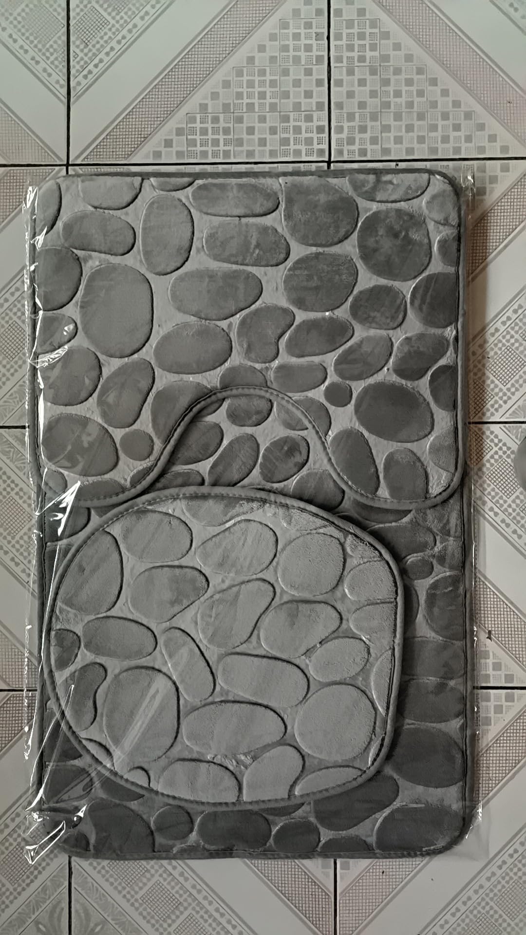 Lot de 2 ensembles de 3 pièces de salle de bain en pierre, tapis de toilette absorbant l'eau pour douche (gris) Z97