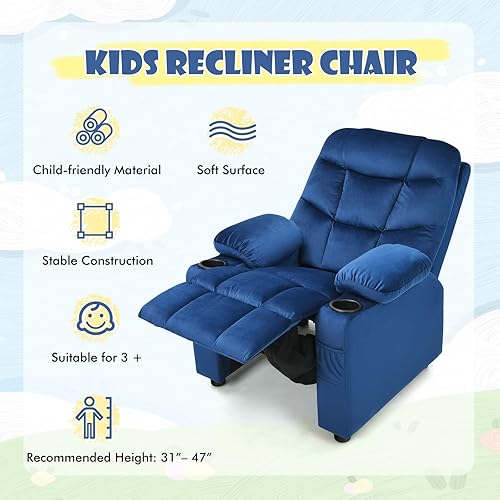 Miniatura 8 de COSTWAY Silla reclinable para niños más grande reclinable ajustable con 2 portavasos para tazas 1 bolsillo lateral 2 bolsillos delanteros reposapiés