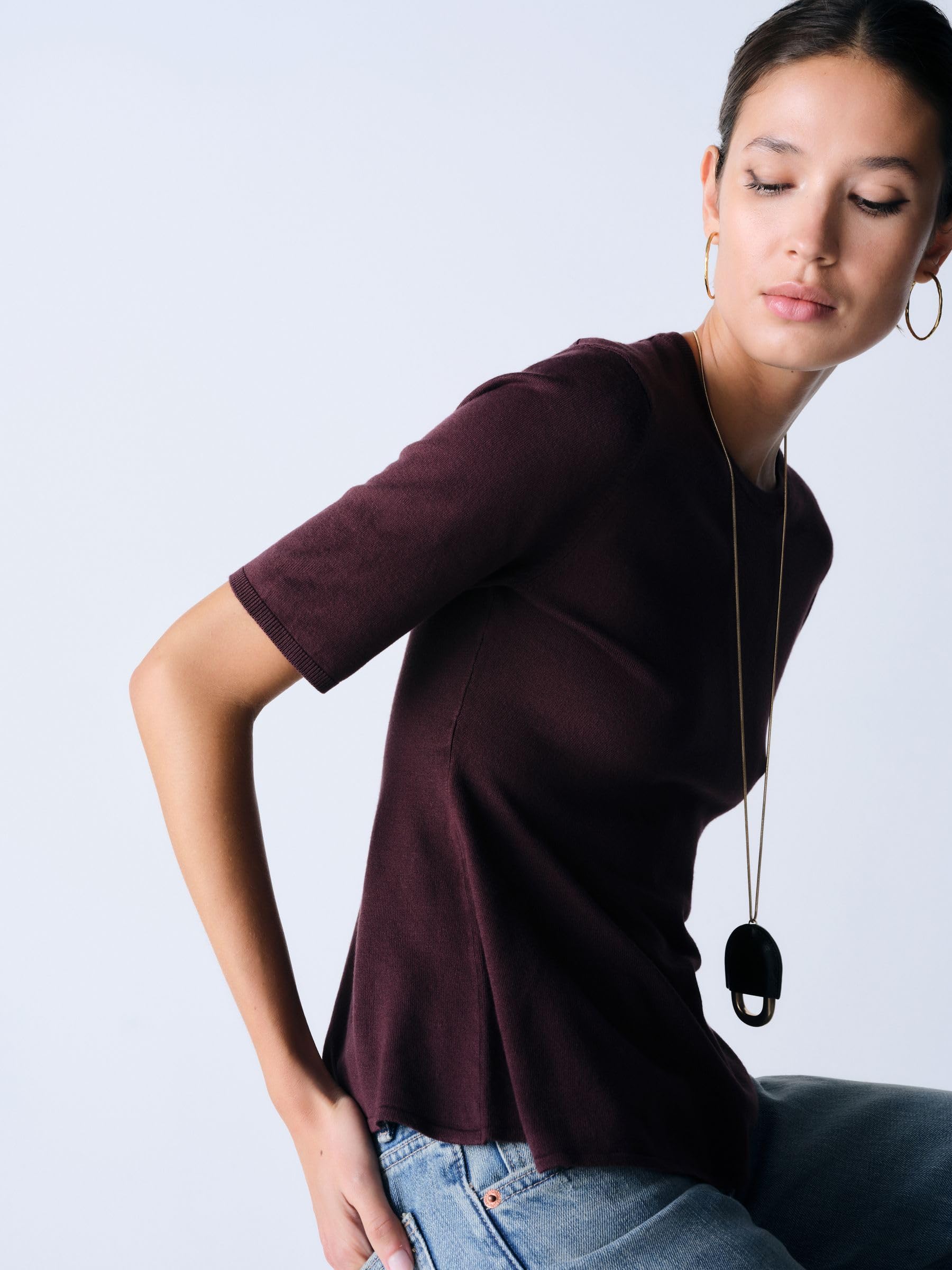 THE SET Femme T-Shirt à Basque en Maille Fine, Lot de 3 | Coupe standard