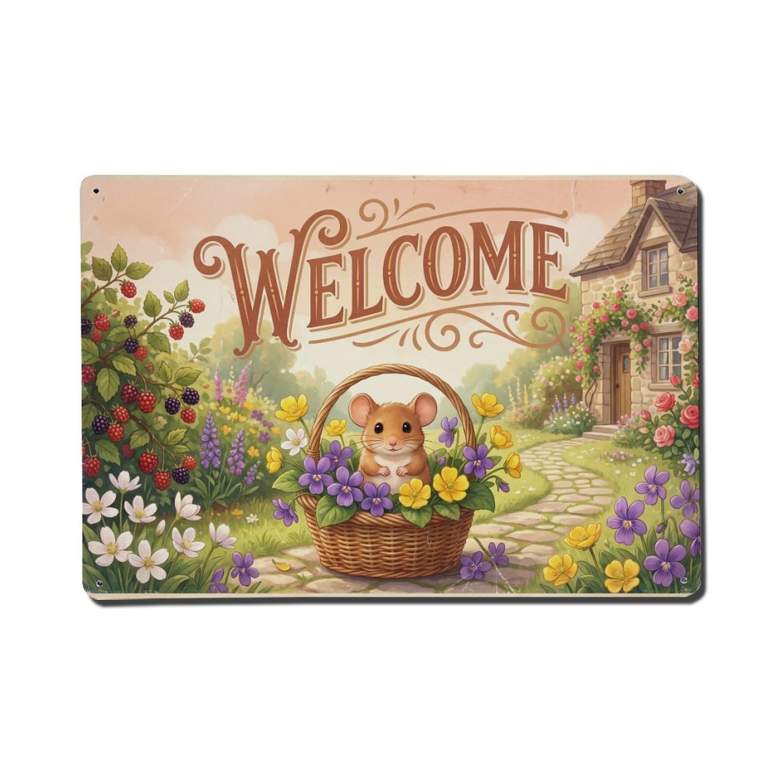 Vintage Welcome Dormouse Happy Home Metal Tin Sign
