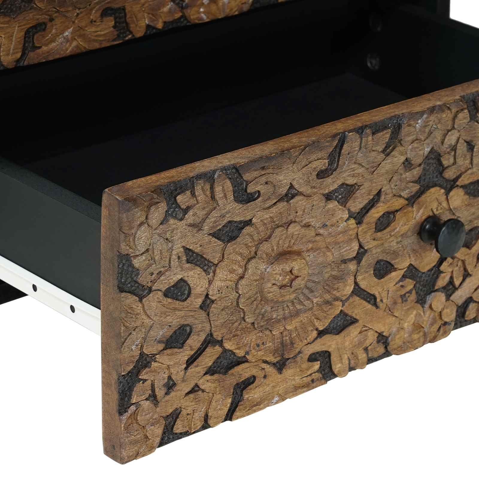 Mobiletto da letto in legno di mango massello marrone con 2 cassetti 50 x 33 x 60 cm, comodino versatile salvaspazio per camera, soggiorno, ufficio e ingresso