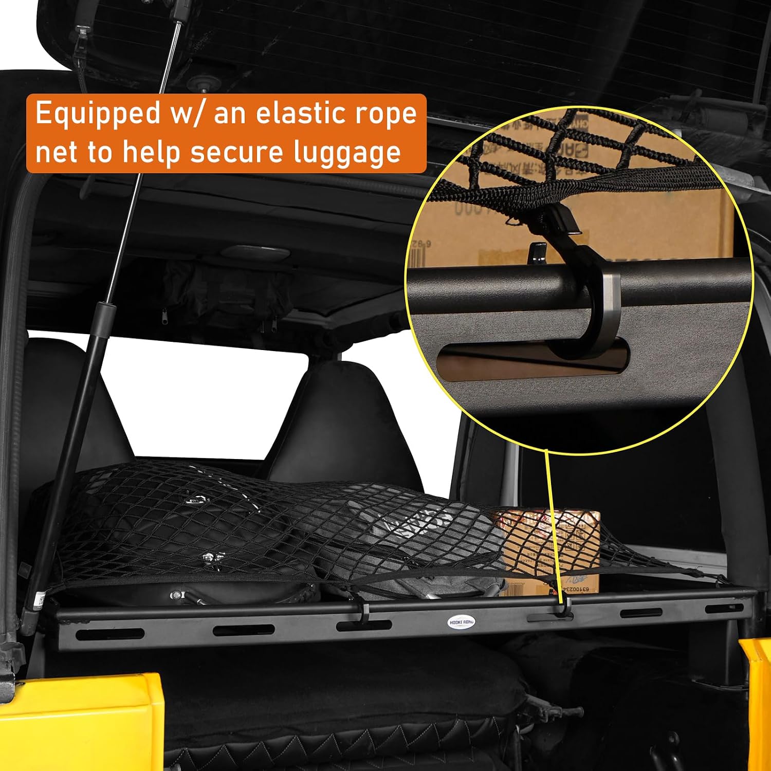 Hooke Road TJ Rear Trunk Cargo Rack Basket Tray for 1997-2006 Jeep Wrangler TJ, Interior Storage Luggage Carrier for Camping Gear