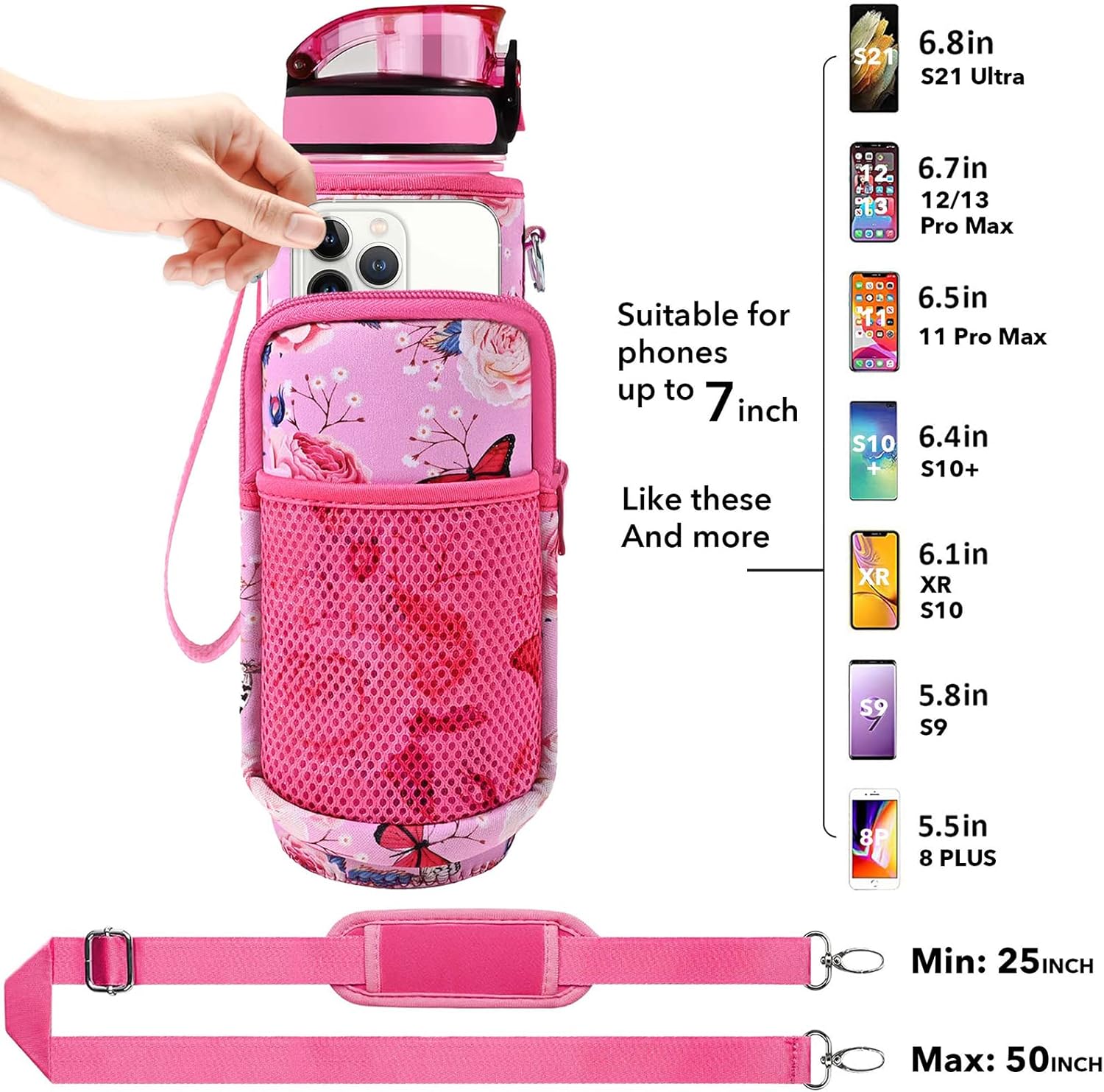 32 oz Water Bottles with Straw & Strap, Motivational Water Bottles with Times to Drink, BPA Free Reusable Sports Water Bottle with Sleeve Carrier for Hiking, Travel, Running or Fitness - Image 3