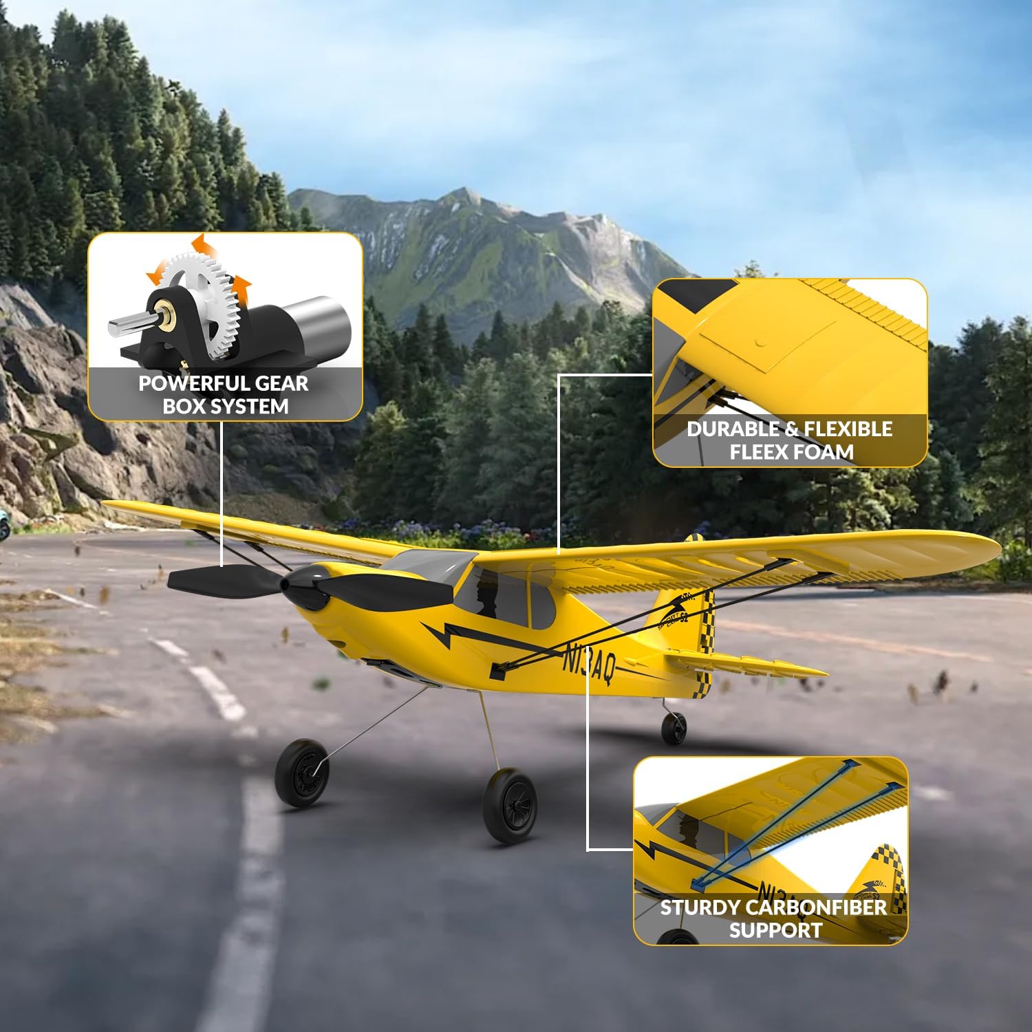 volantexrc RC Plane Trainer Sport Cub 3CH Remote Control Airplane with Prop Saver, 6-Axis Gyro Stabilizer & 3 Modes to Fly, Radio Controlled Aircraft RTF for Beginners and Adults (400mm,Yellow)