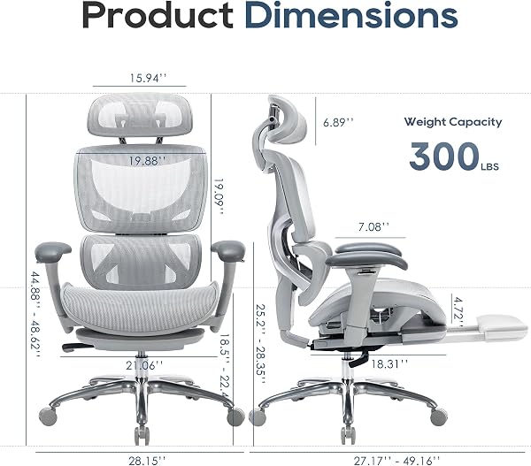 COLAMY COLAMY Ergonomic Mesh Office Chair with Footrest, Executive High Back Computer Desk Chair with Wide Headrest and Adjustable 3D Arms, Backrest Height, Tilt Lock and Lumbar Support, Grey in use