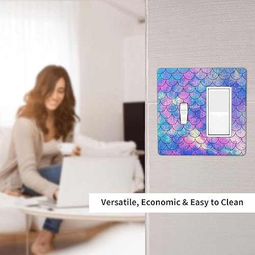 Miniatura 6 de Yamxbfa Ocean Pastel Retro Mermaid Core 2 Gang Light Switch Covers Single Toggle Rocker Combo Placa de pared Placa frontal eléctrica Placa de