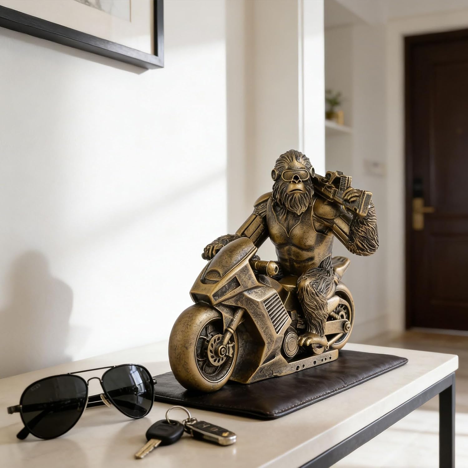 Bigfoot Statue Sasquatch Riding Motor - Hand-Painted Whimsical Home Decor & Desk Decor for Yard Patio Office Cabin | Bigfoot Sasquatch Gifts for Men Cryptid Enthusiasts Motor Lover