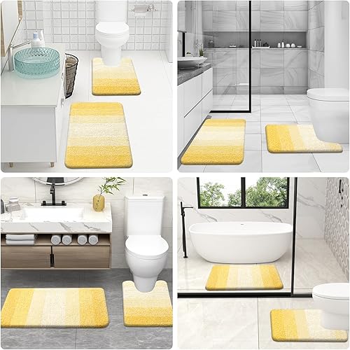 Miniatura 41 de OLANLY Juego de 2 alfombras de baño de 2 piezas, alfombras de baño de microfibra suave y absorbente y alfombra de inodoro con contorno