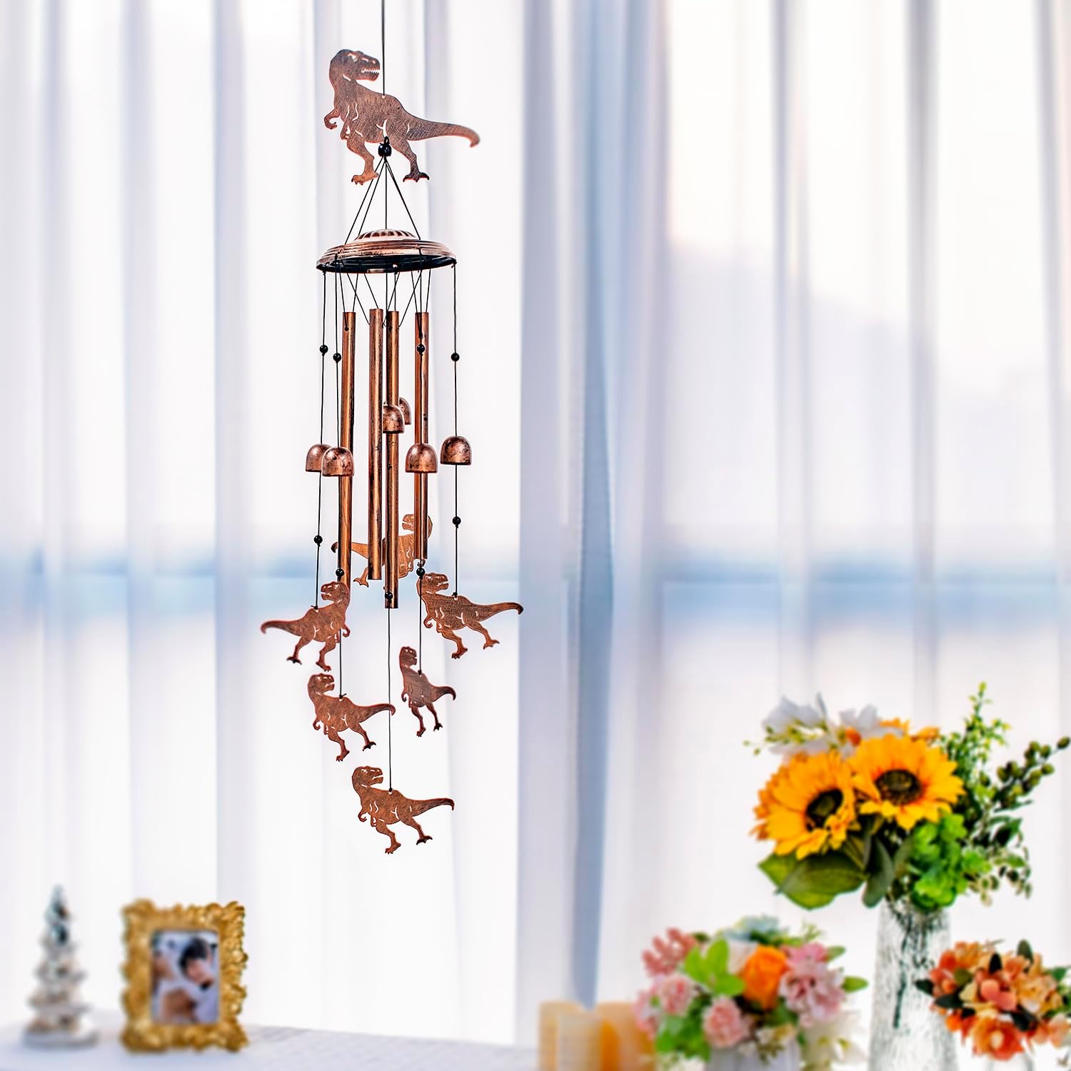 Dinosaur Wind Chimes for Outside,Dinosaur Gifts for Adults Men Women/Memorial/Birthday Metal windchimes Outdoors/Indoors,Garden,Patio,Home,Porch,Yard Decoration