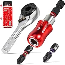 Mini Ratchet Set, 72 Teeth 1/4 Inch Hex Drive Ratchet Wrench for Tight Spaces, Includes Magnetic Bit Holder, PH2/PZ2 Bits All in Slide Case, Ideal for Repair & DIY