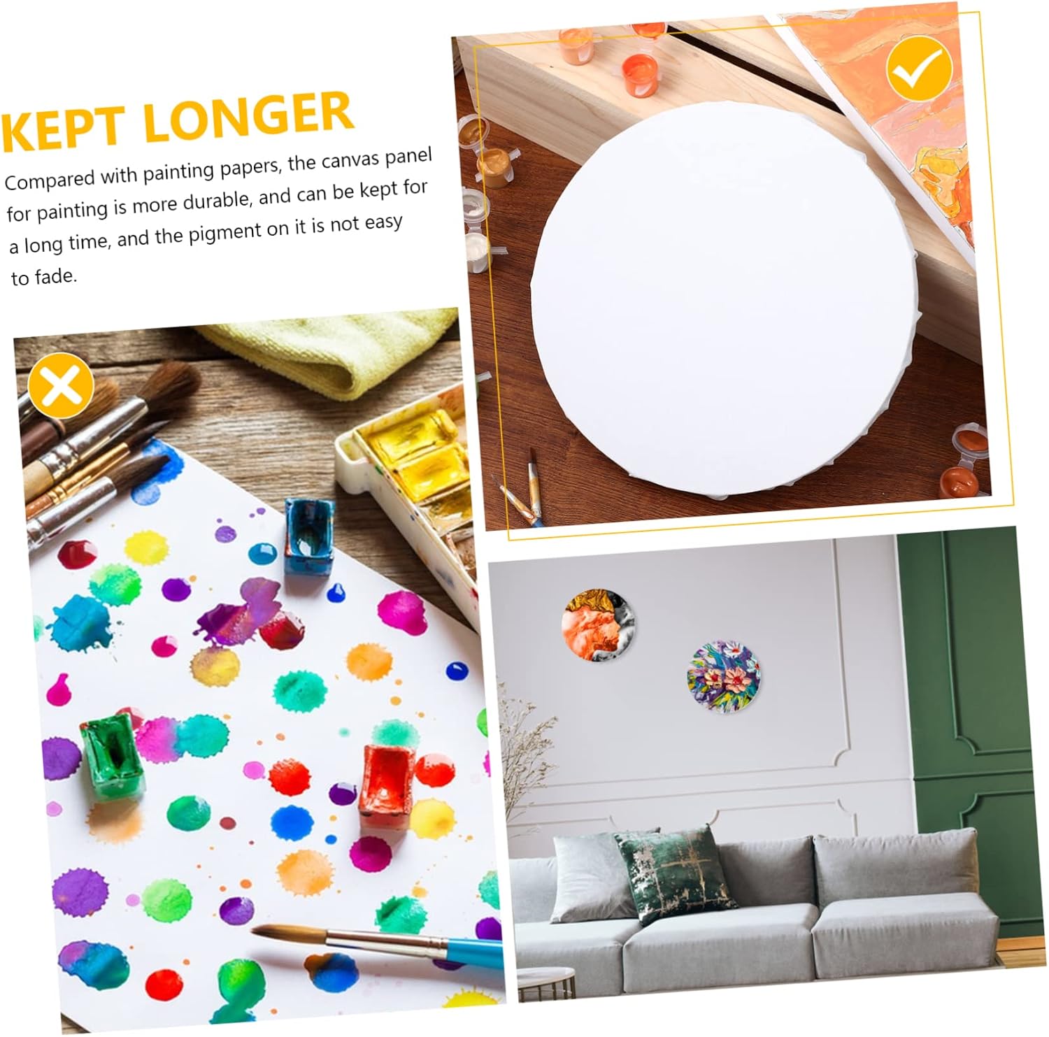 3pcs Round Oil Painting Frames Canvas Boards Canvas Panels for Art and DIY Projects