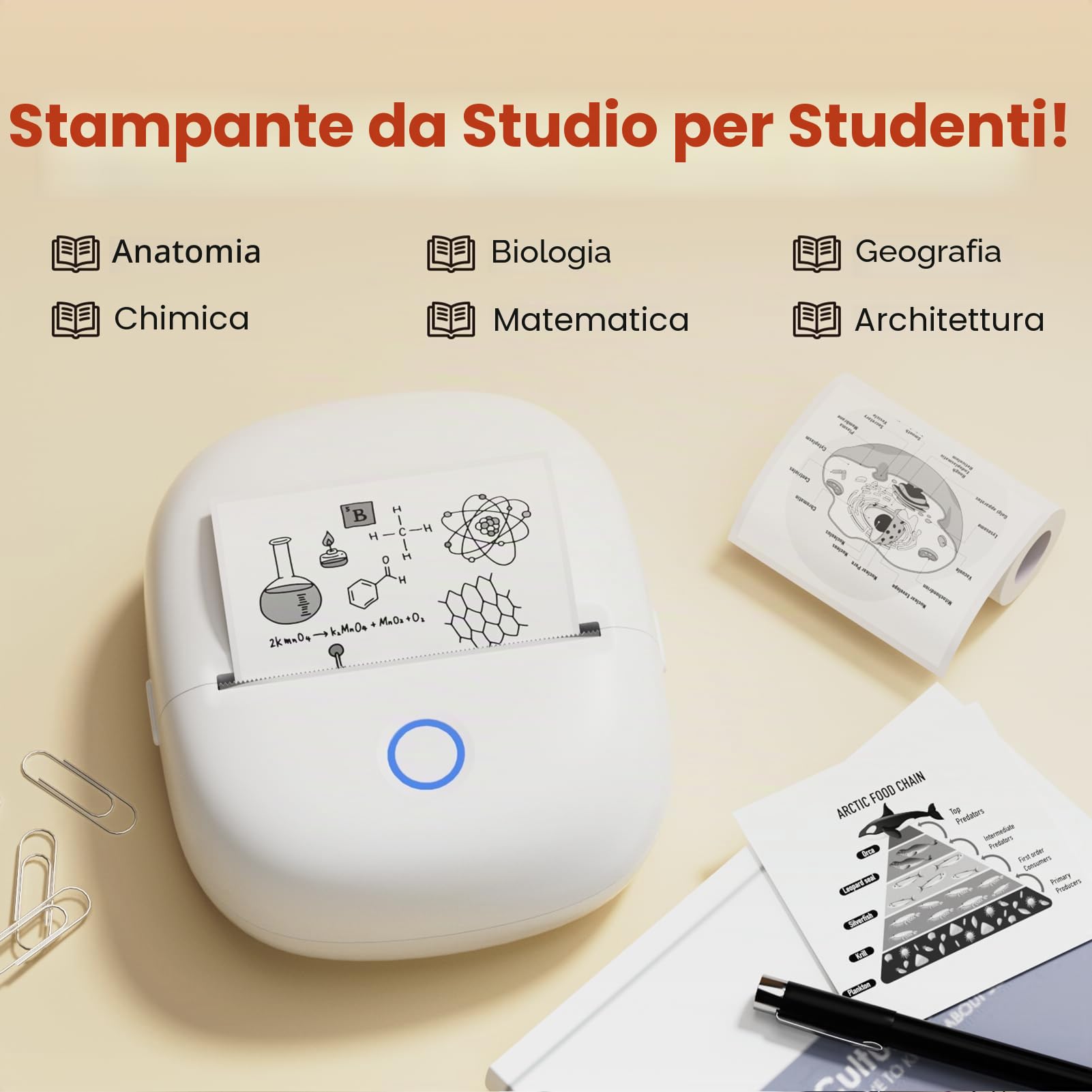 Bisofice C2 Mini Stampante Etichette Adesive, Etichettatrice Termica Portatile Bluetooth Compatibile con Android/iOS, per Ufficio, Casa, negozio - con 11 rotoli carta, bianco